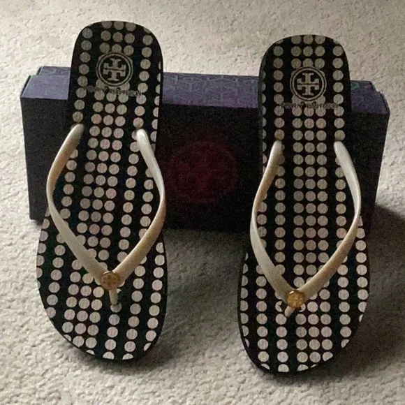 Tory Burch Black and White Polka Dot Sandals - Picture 2 of 12